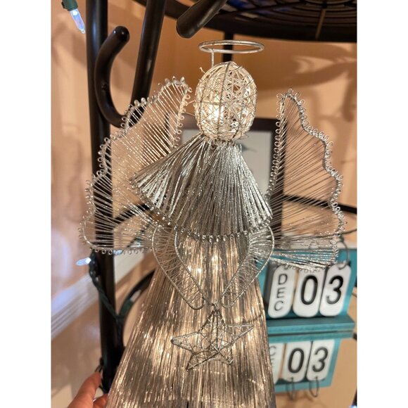 Angel Christmas Tree Topper Light-Up Silver Wire With Star Design&Halo Size 13” - Picture 11 of 12